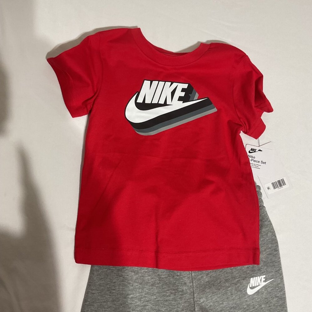 Nike Kids T-Shirt & Jogger Set 4T Red & Gray Cotton/Polyester
